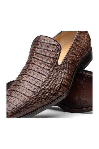 Marco Di Milano Trento Brown Genuine Caiman Crocodile Slip-On Loafers (MDM1115)