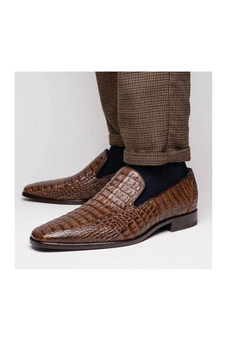 Marco Di Milano Trento Brown Genuine Caiman Crocodile Slip-On Loafers (MDM1115)