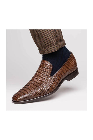 Marco Di Milano Trento Brown Genuine Caiman Crocodile Slip-On Loafers (MDM1115)
