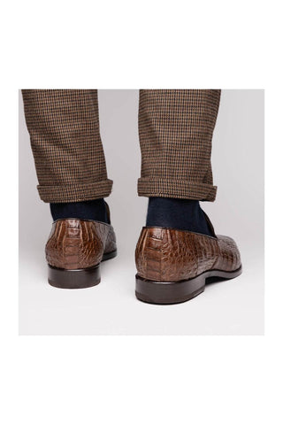 Marco Di Milano Trento Brown Genuine Caiman Crocodile Slip-On Loafers (MDM1115)