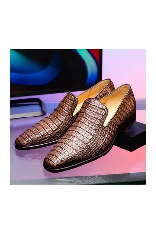 Marco Di Milano Trento Brown Genuine Caiman Crocodile Slip-On Loafers (MDM1115)
