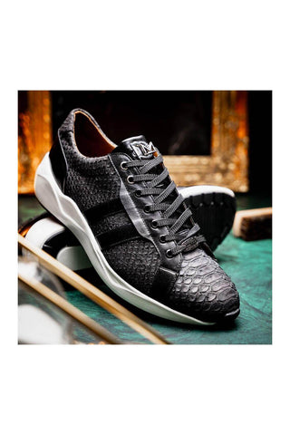 Marco Di Milano Verona Black Exotic Python / Calfskin Fashion Sneakers (MDM1160)