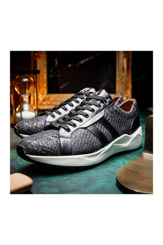 Marco Di Milano Verona Black Exotic Python / Calfskin Fashion Sneakers (MDM1160)