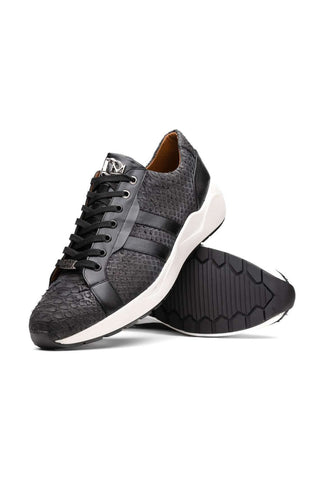 Marco Di Milano Verona Black Exotic Python / Calfskin Fashion Sneakers (MDM1160)
