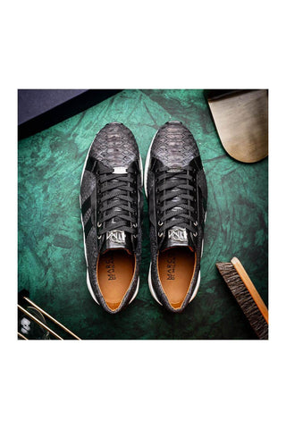 Marco Di Milano Verona Black Python / Calfskin Fashion Sneakers (MDM1160)