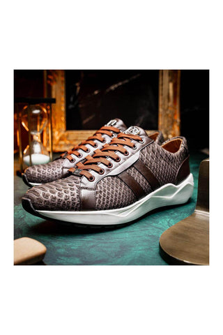 Marco Di Milano Verona Brown Exotic Python / Calfskin Fashion Sneakers (MDM1160)