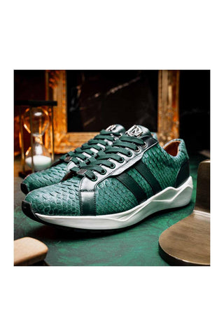 Marco Di Milano Verona Green Exotic Python / Calfskin Fashion Sneakers (MDM1160)