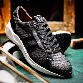Marco Di Milano Verona Men's Shoes Black Python / Calfskin Fashion Sneakers (MDM1162)-AmbrogioShoes