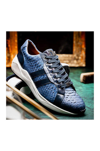 Marco Di Milano Verona Navy Exotic Python / Calfskin Fashion Sneakers (MDM1160)
