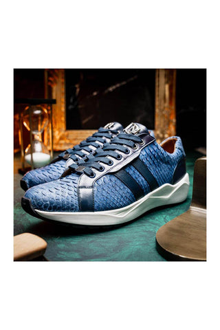 Marco Di Milano Verona Navy Exotic Python / Calfskin Fashion Sneakers (MDM1160)