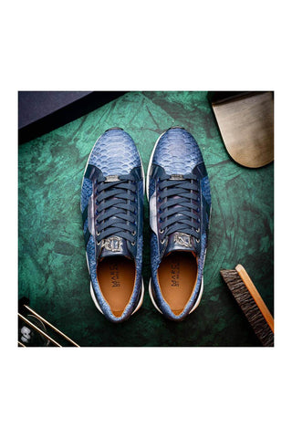 Marco Di Milano Verona Navy Exotic Python / Calfskin Fashion Sneakers (MDM1160)