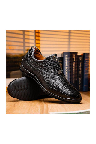Marco Di Milano Vulcan Black Exotic Alligator Derby Sneakers (MDM1195)