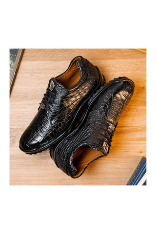 Marco Di Milano Vulcan Black Exotic Alligator Derby Sneakers (MDM1195)