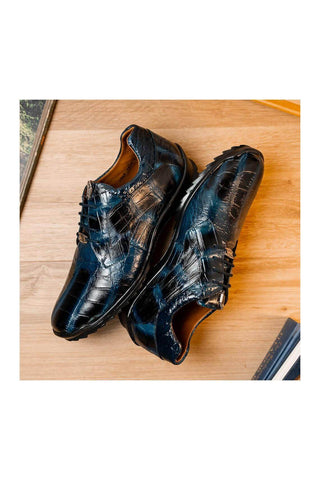 Marco Di Milano Vulcan Navy Exotic Alligator Derby Sneakers (MDM1195)