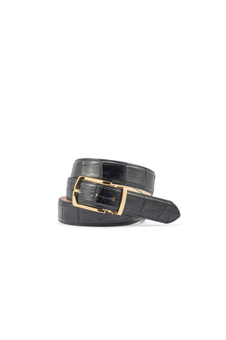 Mauri 0100/35 Men's Black Exotic Alligator Belt (MAB1037) (Made to Order)-AmbrogioShoes
