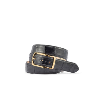 Mauri 0100/35 Men's Black Exotic Alligator Belt (MAB1037) (Special Order)-AmbrogioShoes