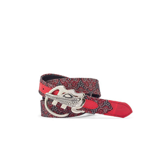 Mauri 0100/35 Men's Black & Red Exotic Crocodile / Matahari Fabric Belt (MAB1044)-AmbrogioShoes