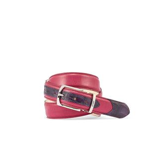 Mauri 0100/35 Men's Charcoal Gray & Ruby Red Alligator / Karung Belt (MAB1034)-AmbrogioShoes