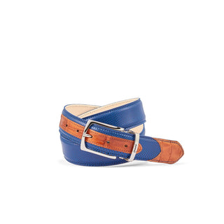 Mauri 0100/35 Men's Cognac & Brilliant Blue Alligator / Karung Belt (MAB1032)-AmbrogioShoes