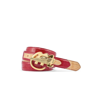 Mauri 0100/35 Men's Raspberry & Champagne Exotic Crocodile / Patent Leather Belt (MAB1047)-AmbrogioShoes