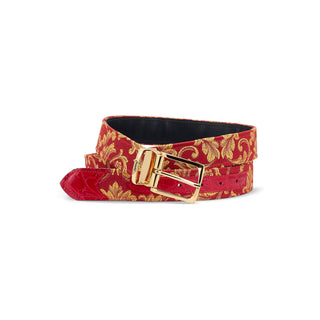 Mauri 0100/35 Men's Red Exotic Alligator / Gobelins Fabric Belt (MAB1053)-AmbrogioShoes