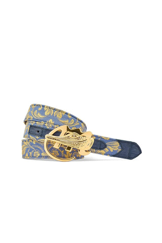 Mauri 0100/35 Men's Two-Tone Blue Crocodile / Gobelins Fabric Belt (MAB1029)