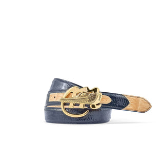 Mauri 0100/35 Men's Wonder Blue & Champagne Exotic Crocodile / Patent Leather Belt (MAB1046)-AmbrogioShoes