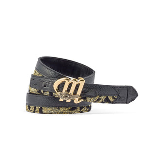 Mauri 0102/35 Men's Black & Gold Crocodile / Didier Fabric Belt (MAB1030)-AmbrogioShoes