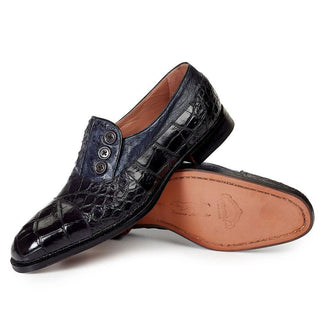 Mauri 1036 Men's Handmade Insignia Alligator / Ostrich Hand-Painted Blue Loafers (MA3001)(Special Order)-AmbrogioShoes