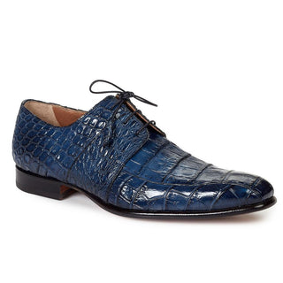 Mauri 1162 Men's Handmade Castello Alligator Hand-Painted Blue Oxfords (MA3007)-AmbrogioShoes