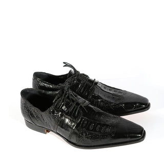 Mauri 1162 Men's Shoes Black Exotic Castello Alligator Derby Oxfords (MAS5509)-AmbrogioShoes