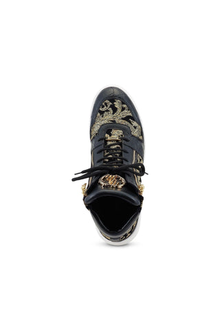 Mauri 24 K 8494 Black & Gold Alligator / Damask Fabric / Leather Casual High-Top Sneakers (MA5497)