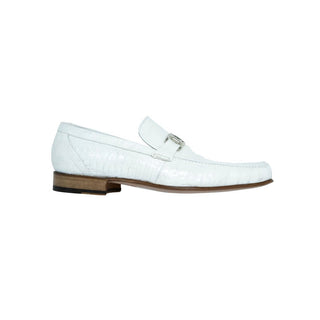 Mauri 3042 Royalty Men's Designer Shoes White Exotic Ostrich Dress Loafers (MAS5106)-AmbrogioShoes