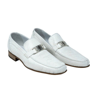 Mauri 3042 Royalty Men's Designer Shoes White Exotic Ostrich Dress Loafers (MAS5106)-AmbrogioShoes