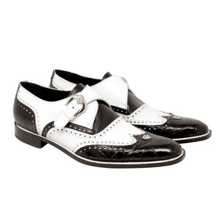 Mauri 3051 Godfather Men's Designer Shoes Black and White Alligator Calf-Skin Leather Dress Loafers 3051 (MA5111)-AmbrogioShoes