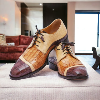 Mauri 3064 Swag Exotic Alligator & Ostrich Skin Derby (MA5529)-AmbrogioShoes