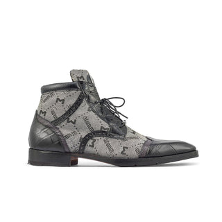 Mauri 3069 Jetset Exotic Alligator Skin /Ostrich Leg / Mauri Fabric Derby Boots (MA5396)-AmbrogioShoes