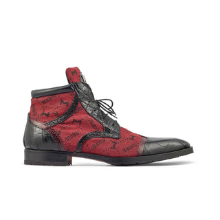 Mauri 3069 Jetset Exotic Alligator Skin /Ostrich Leg / Mauri Fabric Derby Boots (MA5396)-AmbrogioShoes