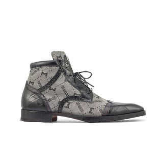 Mauri 3069 Jetset Men's Shoes Exotic Alligator Skin /Ostrich Leg / Mauri Fabric Derby Boots (MA5396)(Special Order)-AmbrogioShoes