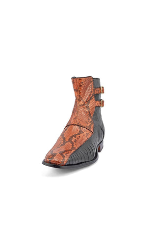 Mauri 3081 Serpent Black & Gold Exotic Ostrich Leg / Python Boots (MA5372)(Made to Order)-AmbrogioShoes