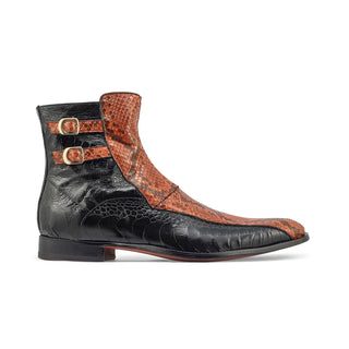 Mauri 3081 Serpent Black & Gold Exotic Ostrich Leg / Python Boots (MA5372)(Made to Order)-AmbrogioShoes
