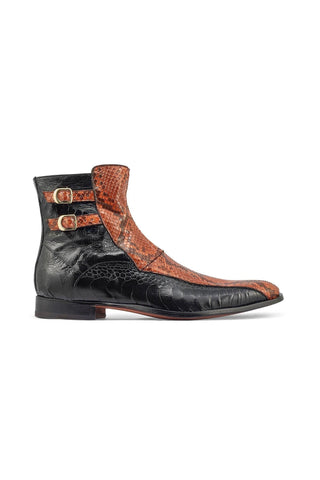 Mauri 3081 Serpent Black & Gold Ostrich Leg / Python Boots (MA5372)