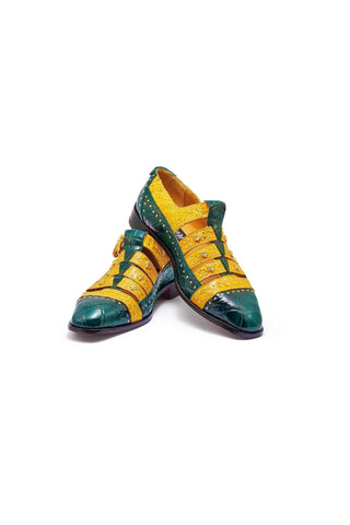 Mauri 3082 Olympus Hunter Green & Yellow Alligator / Crocodile Flanks Loafers (MA5312)
