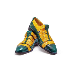 Mauri 3082 Olympus Men's Shoes Hunter Green & Yellow Exotic Alligator / Crocodile Flanks Loafers (MA5312)-AmbrogioShoes