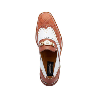 Mauri 3092 Gambino Men's Shoes Cognac & White Exotic Crocodile / Calf-Skin Leather Loafers (MA5427)-AmbrogioShoes