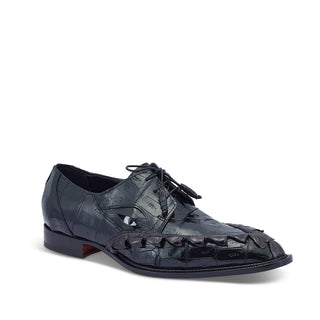 Mauri 3094 Slayer Men's Shoes Black Exotic Hornback / Crocodile Eyes Derby Oxfords (MA5436)-AmbrogioShoes