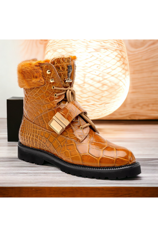 Mauri 3240 Smoke Alligator / Mink / Leather Strap Derby Boots (Made to Order)-AmbrogioShoes