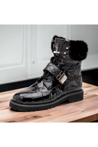 Mauri 3240 Smoke Alligator / Mink / Leather Strap Derby Boots (Made to Order)-AmbrogioShoes