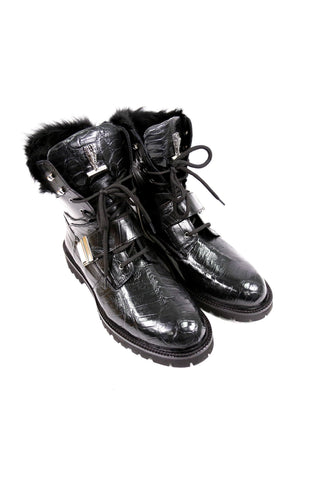 Mauri 3240 Smoke Alligator / Mink / Leather Strap Derby Boots (Made to Order)-AmbrogioShoes