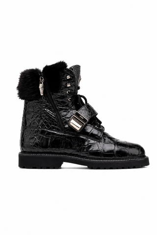 Mauri 3240 Smoke Alligator Skin / Mink / Nappa Strap Derby Boots (MA5584)